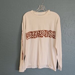 VTG Island Stylish White and Brown Patterned Long Sleeve Shirt